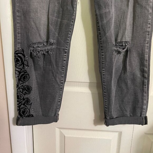 Jessica Simpson Womens Gray Mika Best Friend Floral Embroidered Cropped Jeans 31 - Picture 5 of 10